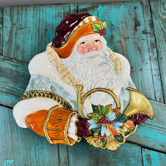 Fitz And Floyd Classics Plate Edwardian Era Santa Christmas Horn Canape Tray - Picture 2 of 10
